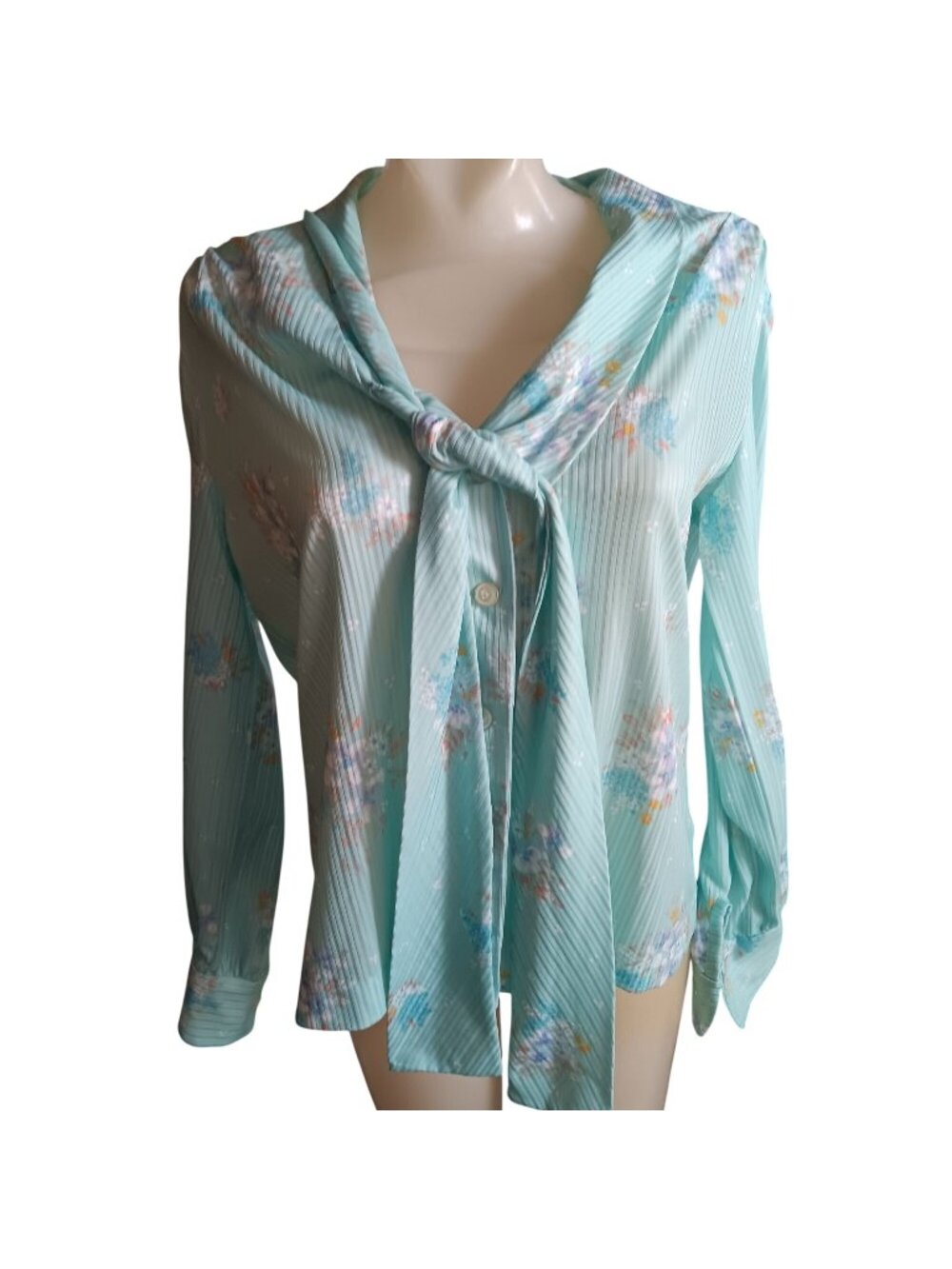 Secretary Top Blouse Vintage Women's Large Floral Tie Neck 1980's Granny Made